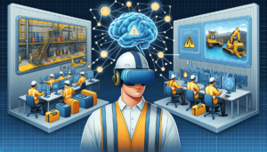 Ilustración educativa que representa los beneficios de usar realidad virtual en la capacitación industrial